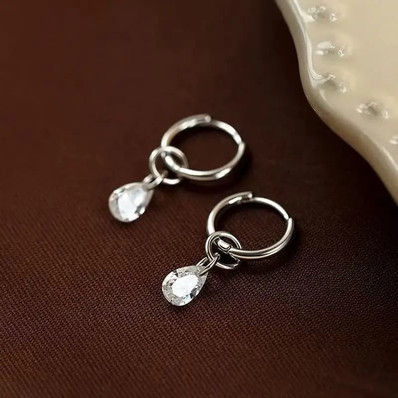 Silver Color Water Drop Zircon Pendant Hoop Earrings for Charming Women Light Luxury Fashion Jewelry Accessories