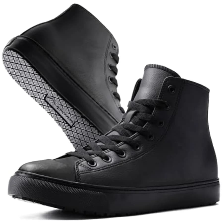 Scarpe da Lavoro Antiscivolo per Uomo, Sneakers in Pelle Resistenti a Olio e Acqua per Servizio Ristorazione, Scarpe Alte Nere per Camerieri