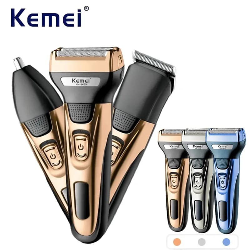 Kemei KM-1429 Tagliacapelli Professionale 3 in 1, Rasoio Elettrico per Barba con Lama Staccabile, Macchina Multifunzionale per Taglio Capelli da Uomo