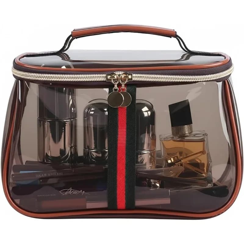 Borsa per il Trucco Retrò Trasparente, Grande Capacità, Resistente all'Acqua, Organizer per Cosmetici da Viaggio, Beauty Case Vintage per Donne ​