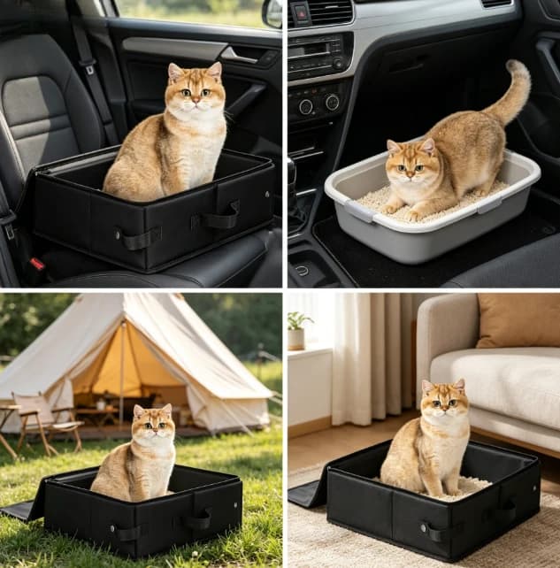 Lettiera Pieghevole in Tessuto – Toilette Portatile per Gatti da Viaggio, Anti-perdita e Leggera – Perfetta per Campeggio all'Aperto, Auto, Visite al Veterinario