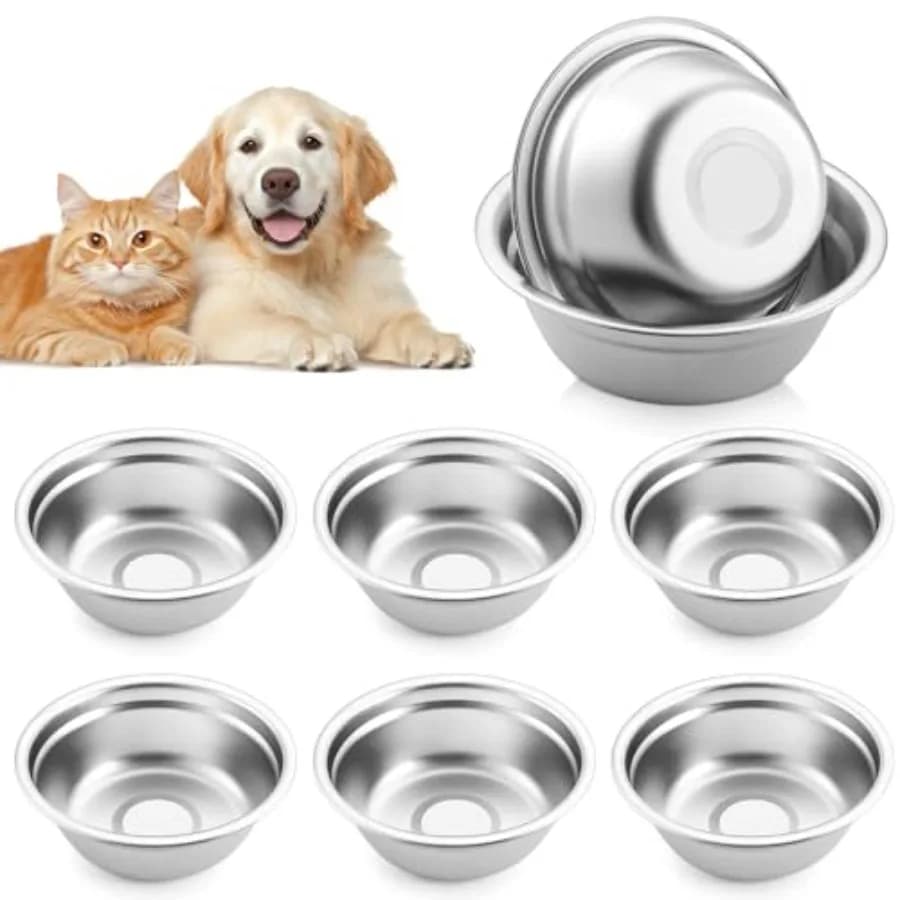 Metal Dog Bowls Stainless Steel 8 PCS Small Pet Food and Water Bowls for Dogs and Cats, Rust-Resistant, Easy to Clean, Dishwash