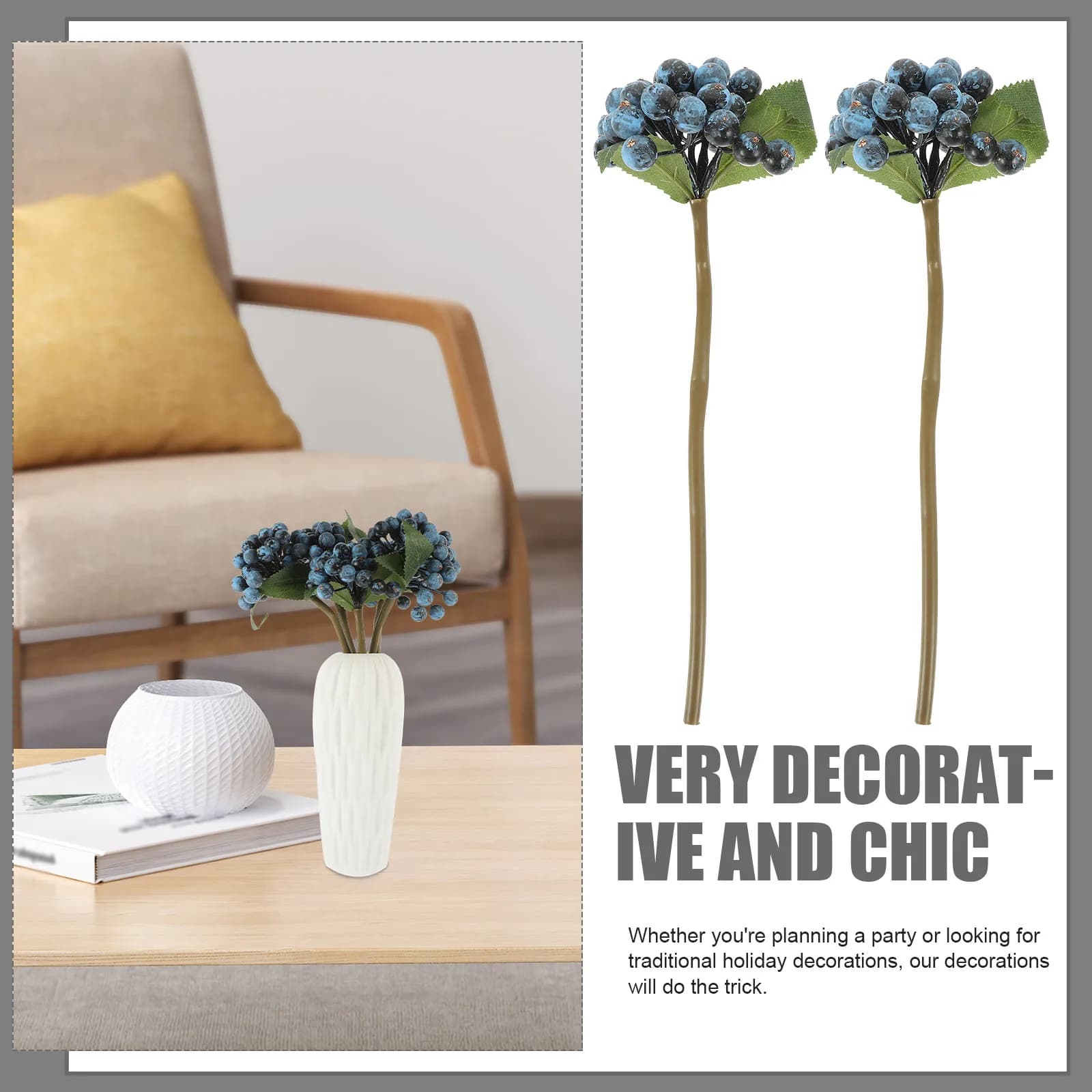 5 Pieces of Artificial Berries Coppers for Christmas Decorations, Weddings, Vase Filling, Home Furniture and Office