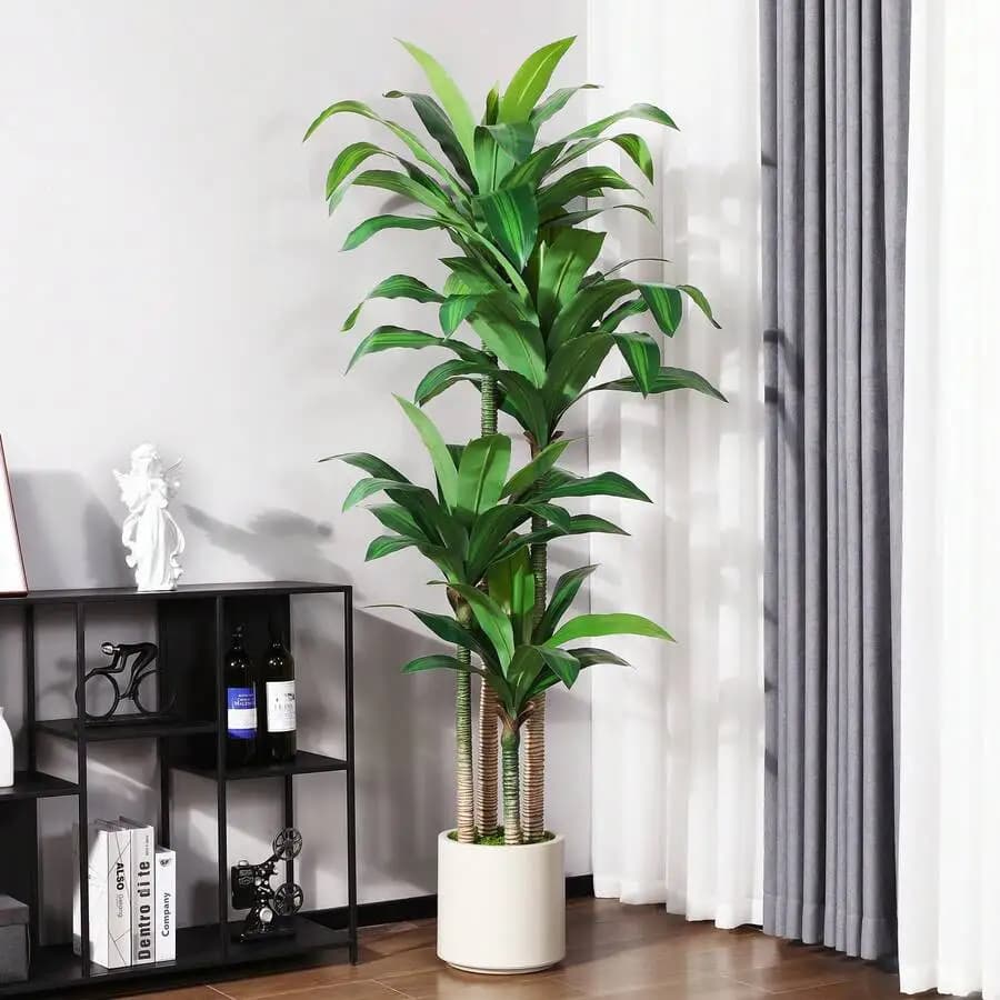 6FT Artificial Dracaena Tree With Large White Planter,Faux Dracaena Plants