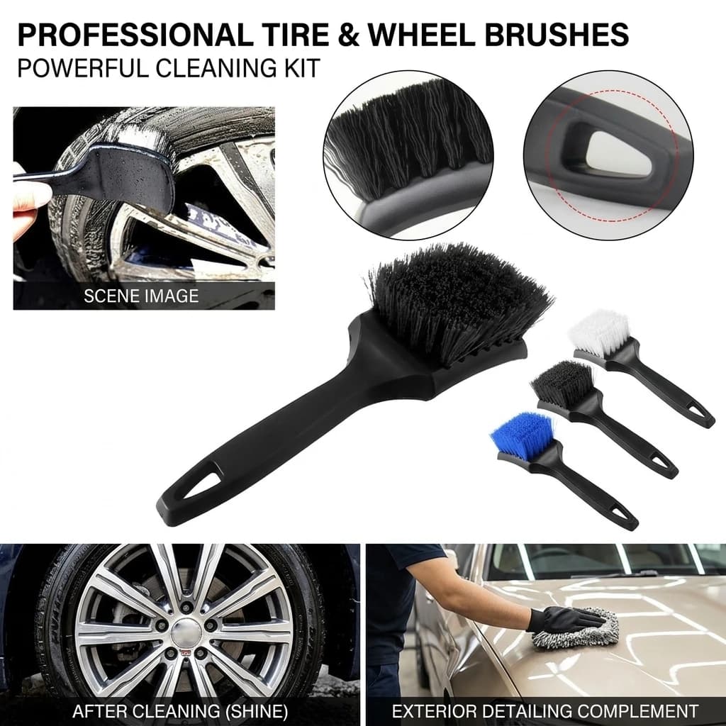 Car Wheel Brush Tire Cleaning Tool - Selective Materials Multi-Style Bristles Tightly Fitted for Car Beauty And Wash