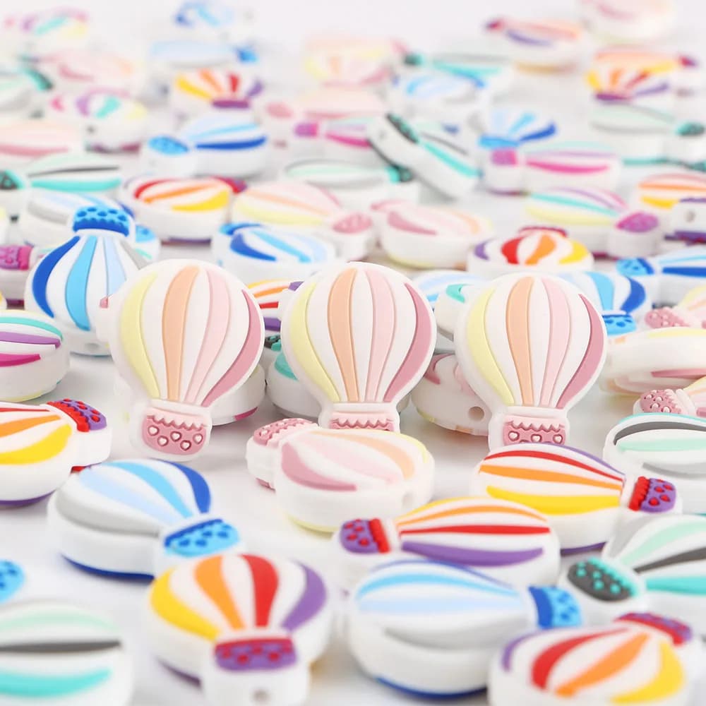 10 pezzi arcobaleno/palloncino ad aria calda perline di messa a fuoco in silicone fai da te per realizzare gioielli, bracciali, collane, orecchini, portachiavi, accessori