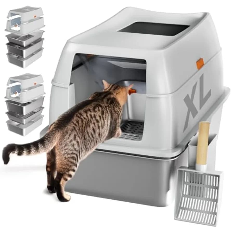 Stainless Steel Sifting Litter Box, Sifting Cat Litter Box for Pine Pellets and Clay Litter, Multifunctional, Low Maintenance,