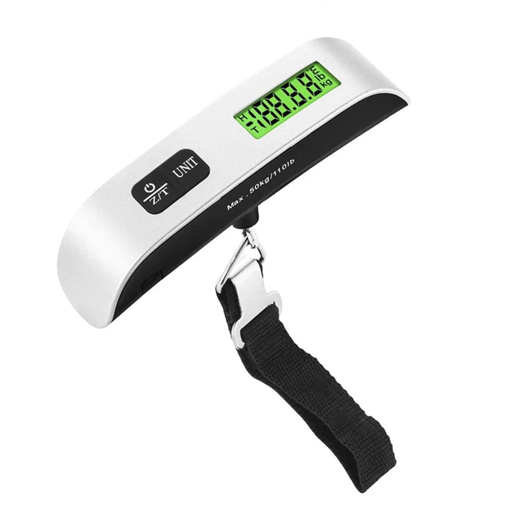 A75T! Bilancia digitale LCD per bagagli, valigia, bagagli, bilancia con cintura per strumento di peso elettronico, 50 kg/110 libbre, nera
