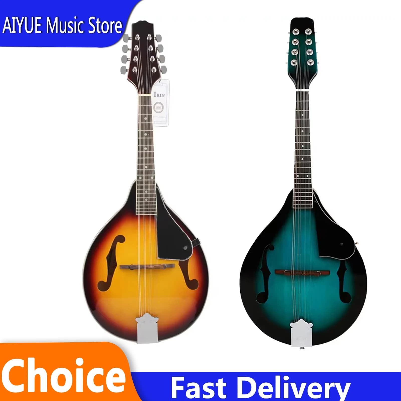 Mandolino IRIN a 8 corde, stile A, mandolino acustico, strumento a corde, borsa, capotasto, tracolla, plettri, chitarra con accessori