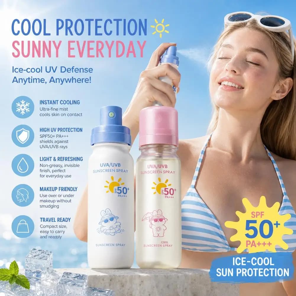 90ml Cool Sunscreen Spray SPF50+ Moisturizing Whitening Sunscreen Spray Facial Body Neck Skin Care Spray Anti Ultraviolet Breath