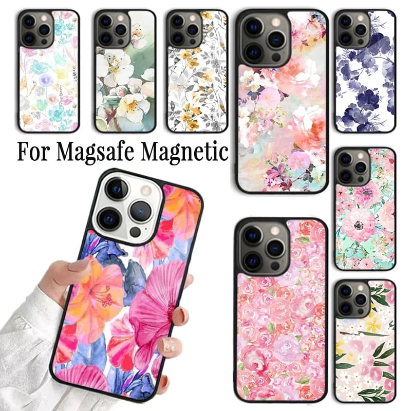 Custodia per telefono romantica rosa e verde acqua con motivo floreale chic per iPhone 17 AIR 16 15 14 13 12 11 Pro Max Plus Magnetica Magsafe