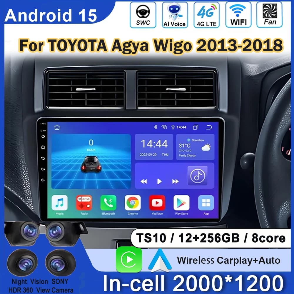 Android Carplay Autoradio Lettore Multimediale Per TOYOTA Agya Wigo 2013-2018 Auto di Navigazione GPS Stereo QLED Schermo No 2din DVD