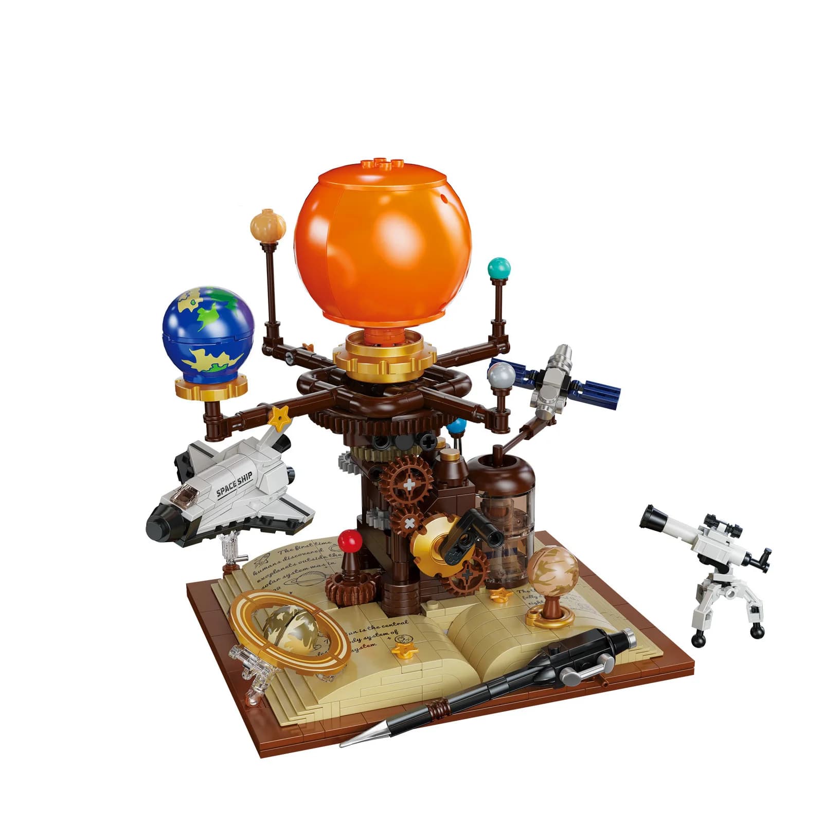Book of Planets Space Journey Building Blocks Solar System Steampunk Model Spaceship Telescope DIY Mini Bricks Educational Toy