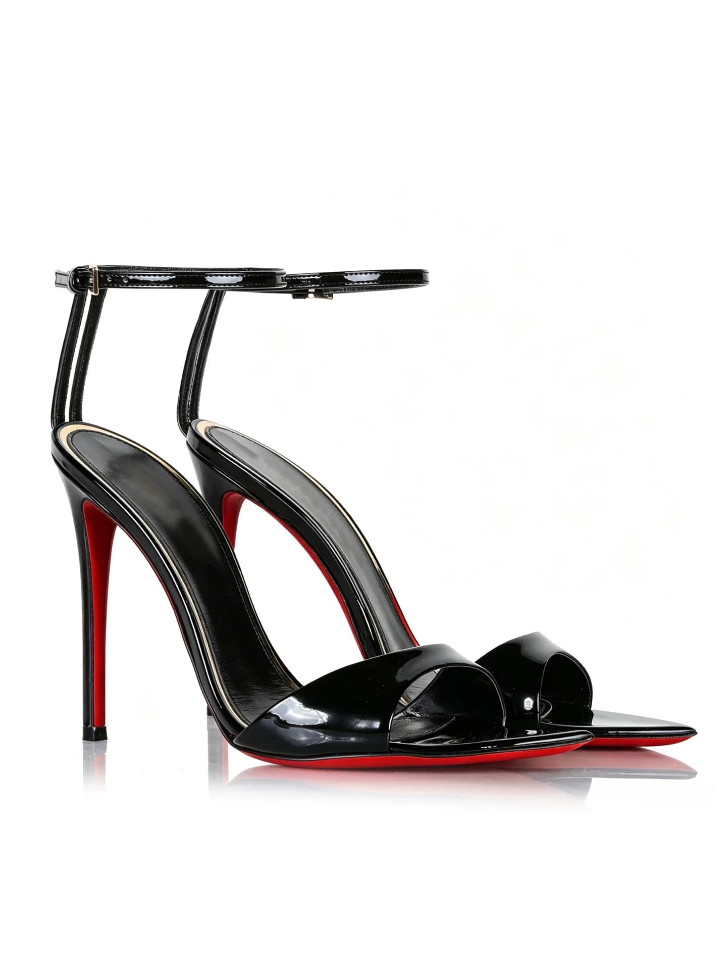 Summer new pointed patent leather flat belt slim and sexy red soled sandals for banquets, large size high-heeled women's sandals