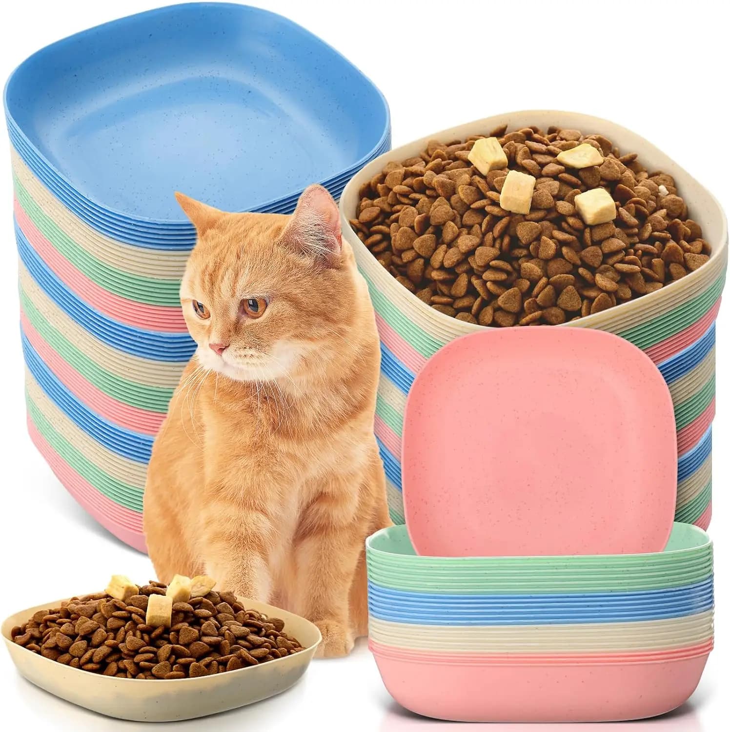 24 Pcs Fatigue Relief Cat Bowl 5.7 Inch Shallow Cat Food Dish Wide and Small Pet Wet Feeding Bowl for Kitten Short Legged Kitten