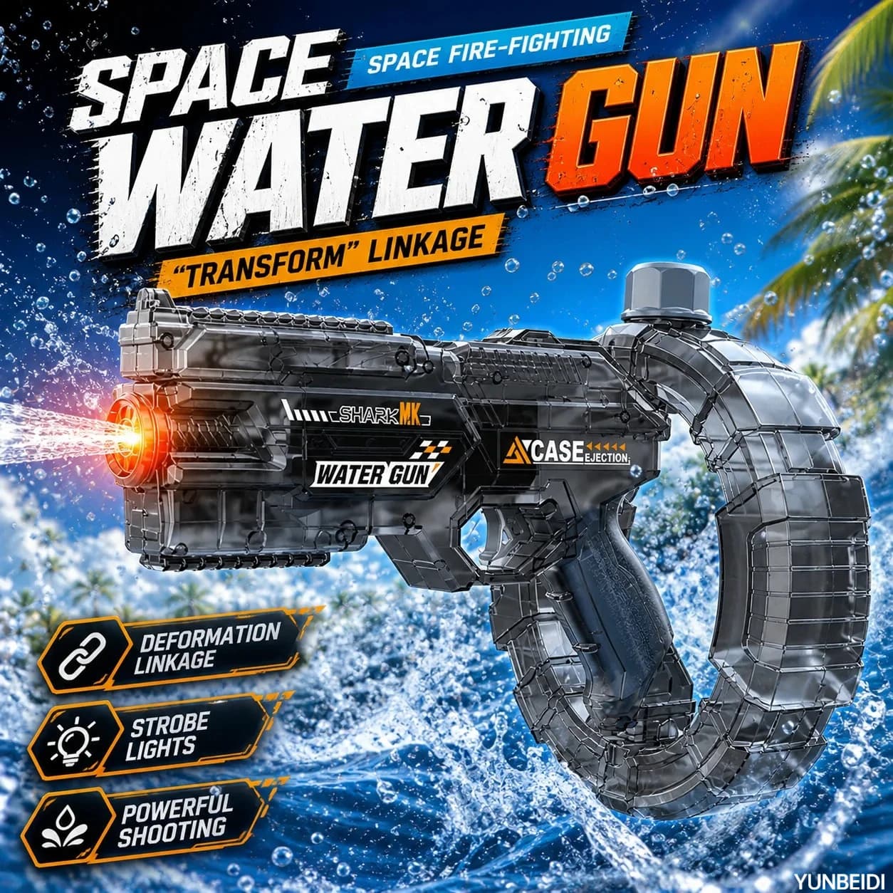 Electric Water Gun with Energy Harness Ring for Children, with LED, Automatic Continuous Spray, Children's Outdoor Toy