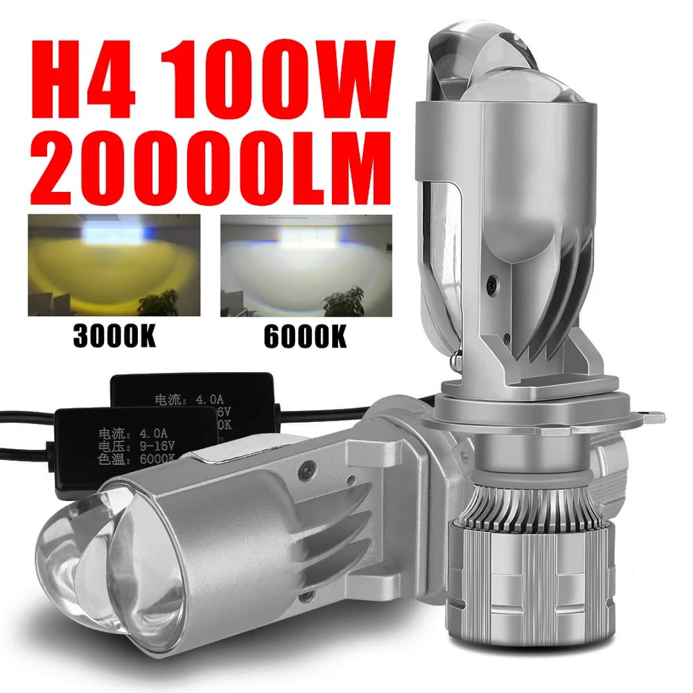 Doppio Colore 100W H4 Auto LED Mini Lente Del Proiettore Automobile Lampadina 20000LM 3000K 6000K Kit di Conversione Hi/Lo Fascio faro