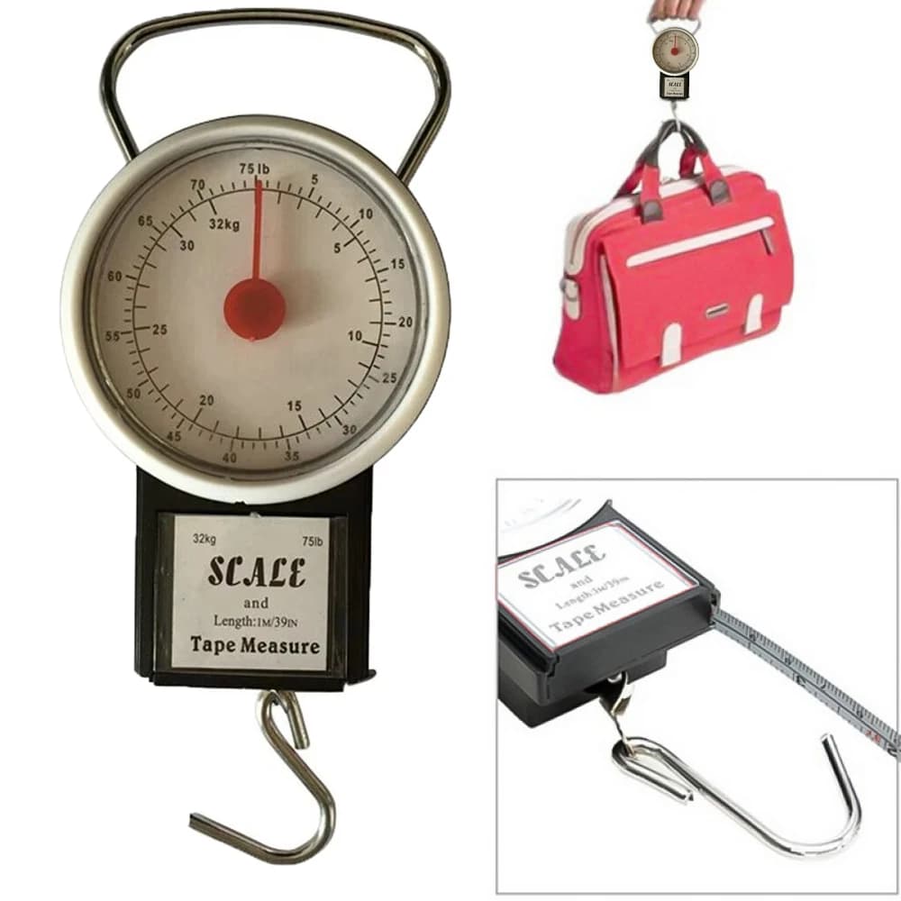 Bilancia meccanica portatile da 75 libbre Bilancia digitale da cucina sospesa Bagagli da viaggio Bilancia multiuso con metro a nastro