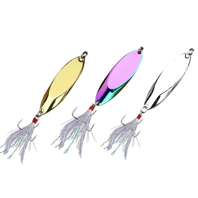 1pc 2.5g-35g cucchiaio di metallo richiamo affilato triplo gancio piuma esche dure paillettes esca artificiale spinner d'acqua dolce attrezzatura da pesca