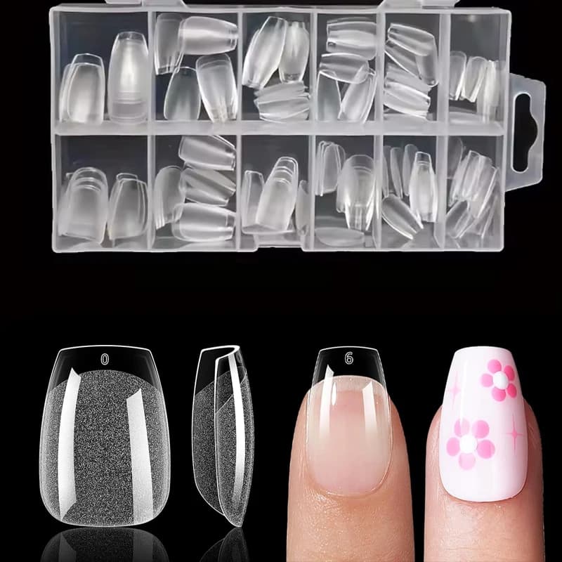 Punte per unghie a forma di bara ultra corte: 120 pezzi di punte per unghie a forma di bara corte in gel trasparente, 12 diverse misure, punte per unghie finte preformate in acrilico a copertura totale, per extension unghie, manicure fai da te a casa