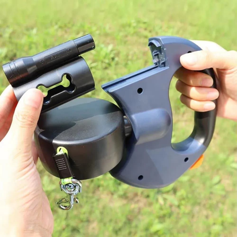 Guinzaglio Retrattile Doppio per Cani con Torcia e Porta Sacchetti Igienici 360° ° Guinzaglio Retrattile per Cani con Luci LED Rotanti