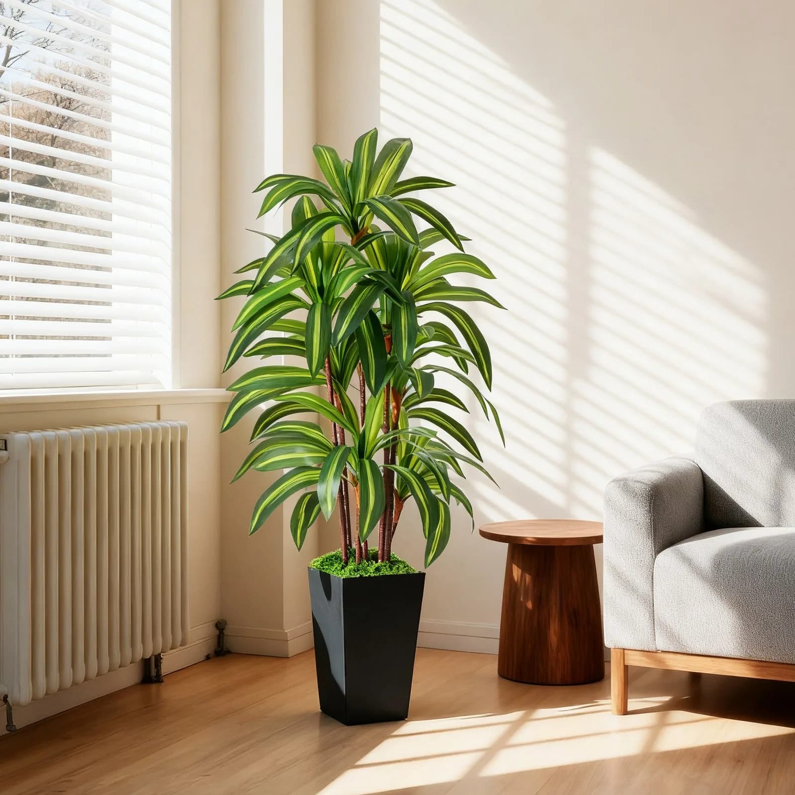 Artificial Dracene with Lights, 1.5 m Fin Plant with Black High Vase