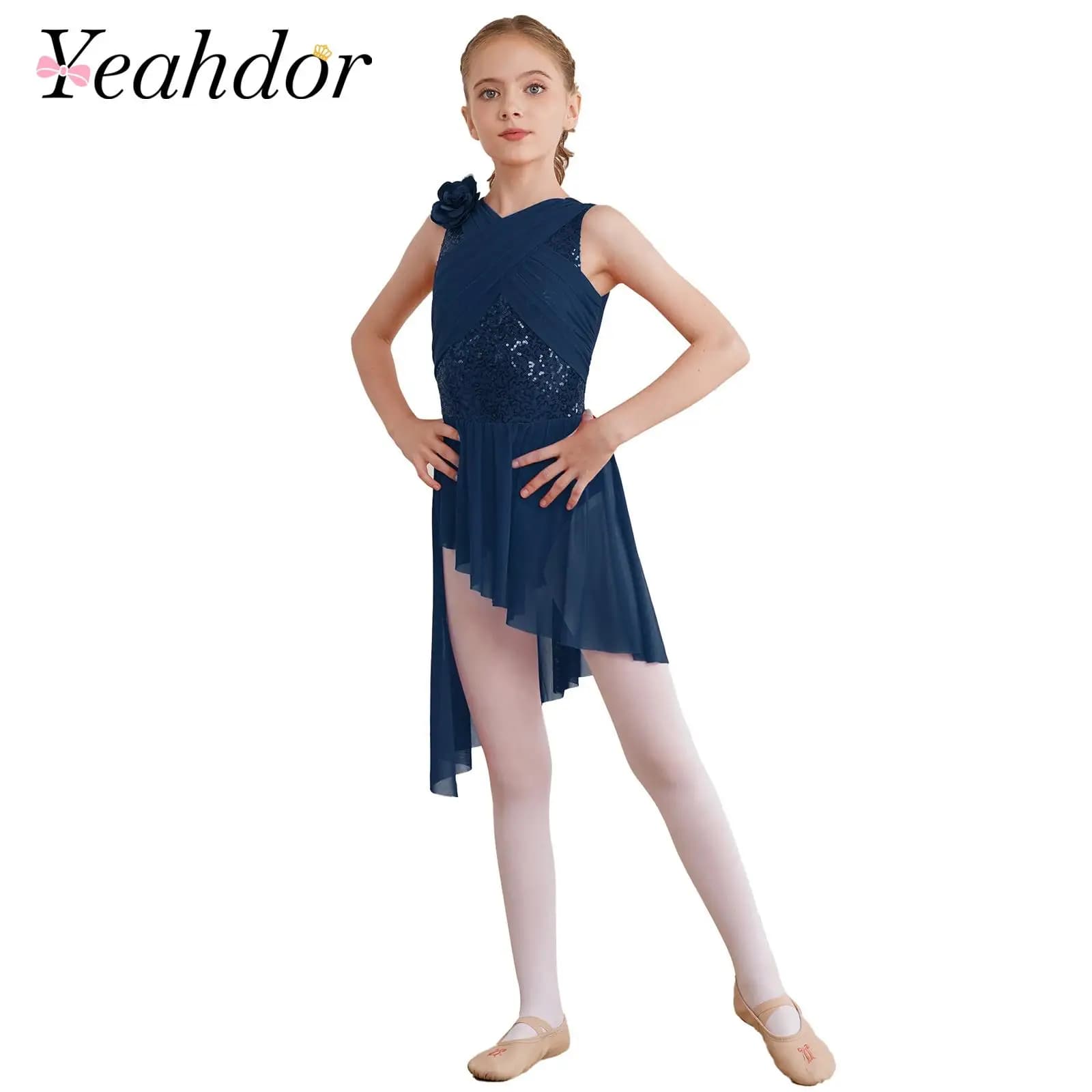 Vestito da pattinaggio di figura per bambini per ragazze Tutu lucido Lirico Pattinaggio su ghiaccio Vestiti Ginnastica per bambini Body Balletto Vestito da ballo