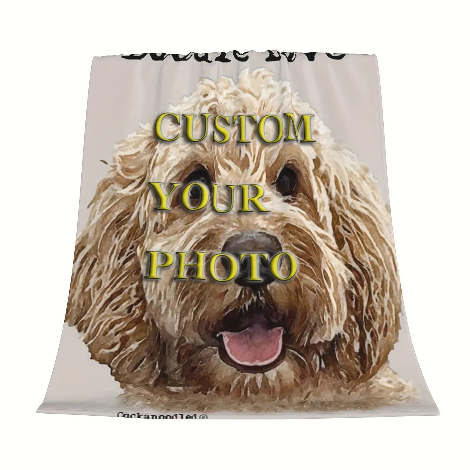 Customized single-sided printed blanket, size 50x40 inches, featuring a golden almond poodle pattern, personalized photo throwin