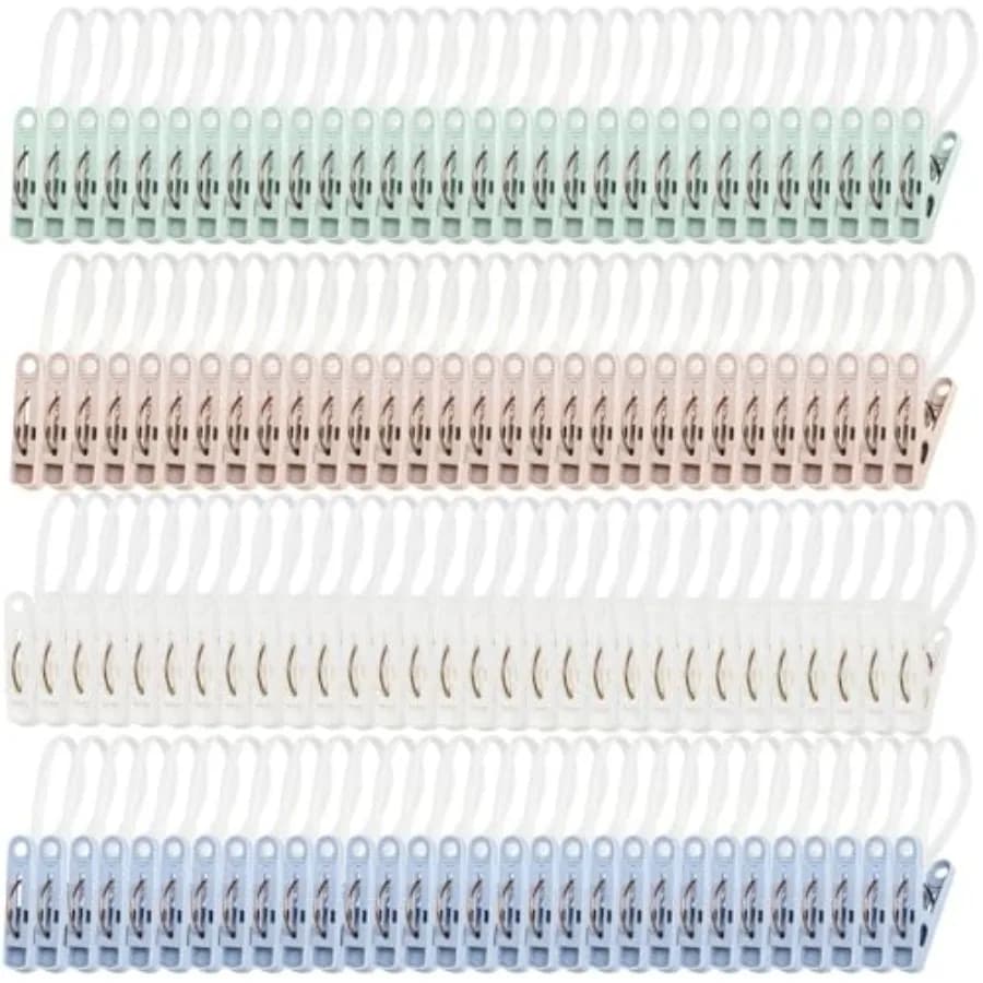20 Pack Plastic Clothes Pins, Multi-Purpose Plastic Hanging Clips with Rope, Windproof Laundry Hooks Hanger Clips Clothespins C