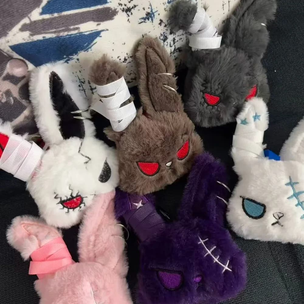 Bestselling Dark Bandage Bunny Plush Pendant, Cute Rabbit Plush Doll Keychain, Gift for Best Friends & Car Ornament Gift