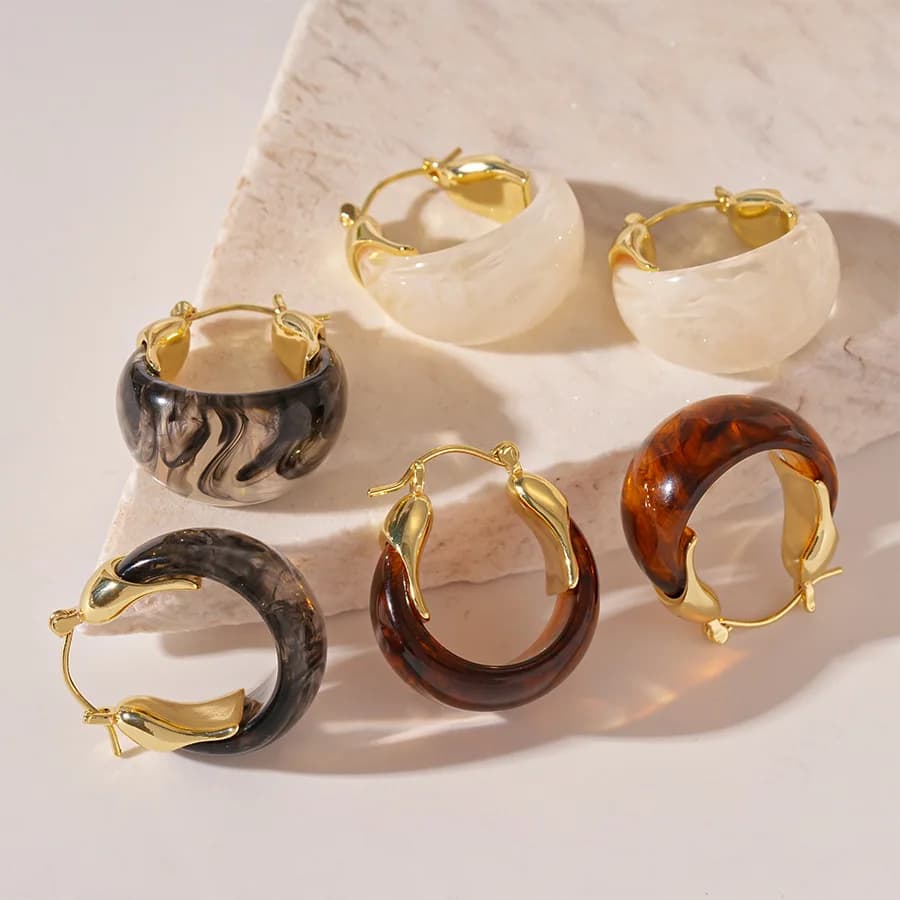 Vintage Resin U-shape Geometric Hoop Earrings for Women Simple Fashion Stainless Steel Waterproof Charm Trend Jewelry Wholesale