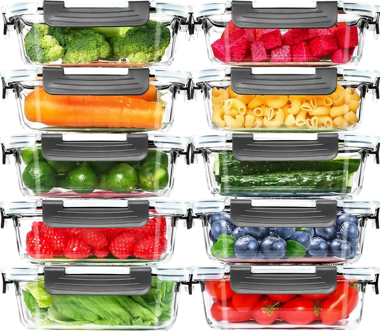 Set di 10 Contenitori in Vetro per Preparazione Pasti, 22 OZ Ermetici con Coperchi per Pranzo, Dispensa, Cucina, Bento Box