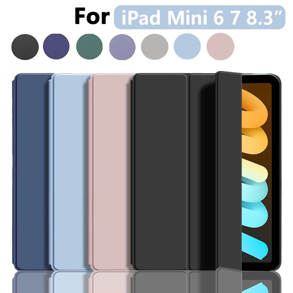 Custodia morbida in silicone per iPad Mini 6 7 da 8,3 pollici, custodia sottile per tablet con supporto triplo con cover posteriore morbida in TPU, sveglia/spegnimento automatico