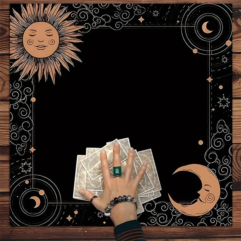 Tovaglia per tarocchi cielo sole e luna Astrologia mistica e design di carte dei tarocchi Tappetino per divinazione spirituale Panno per altare in poliestere per tarocchi