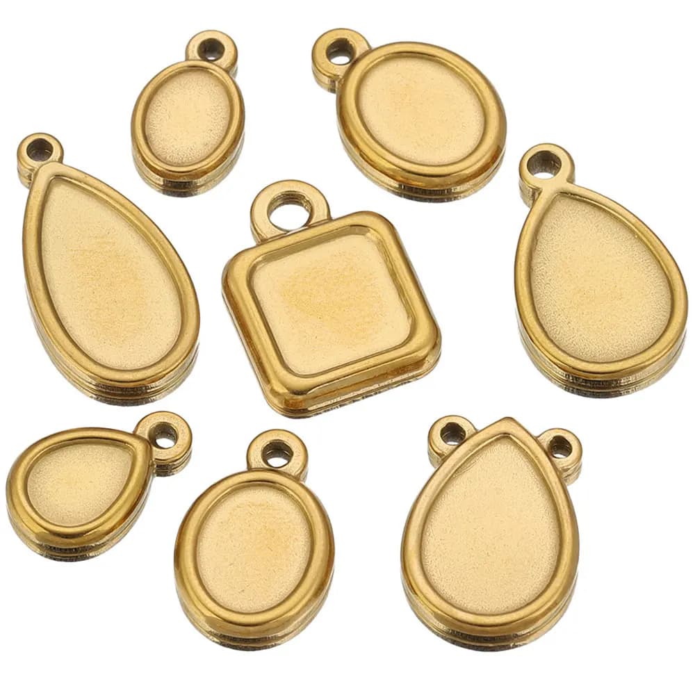 5 Pezzi Base per Ciondoli in Acciaio Inossidabile, Forme Quadrate, Rotonde e Ovali, Vuote per Cabochon, per Creazione Gioielli Fai da Te in Resina e Cammeo