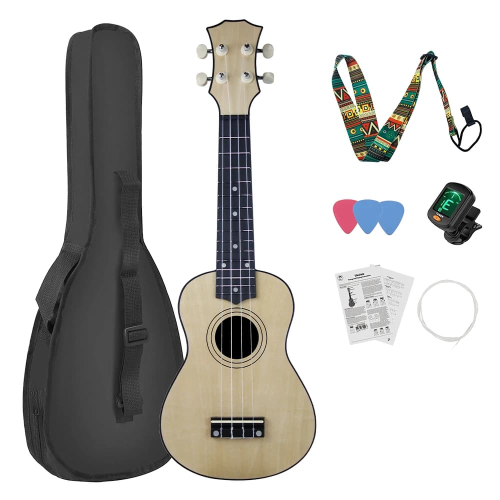 21 Inch Mahogany Ukulele Bass Guitar 4 Strings for Kids Gift Musical Instrument Wood Color