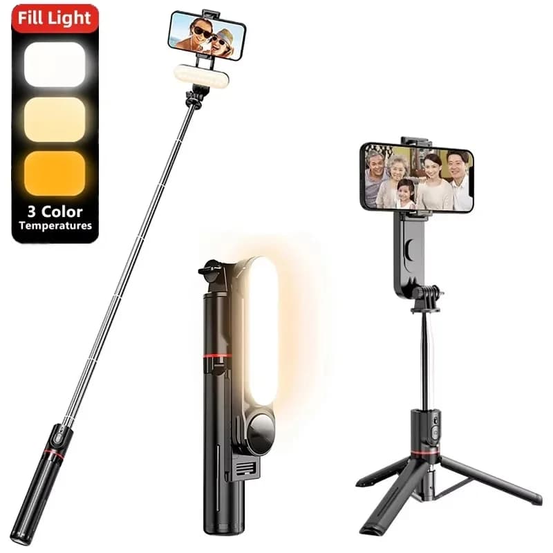 Foldable Selfie Stick Tripod With LED Fill Light Wireless Bluetooth Remote Control Portable Tripod For iPhone Huawei Realme OPPO