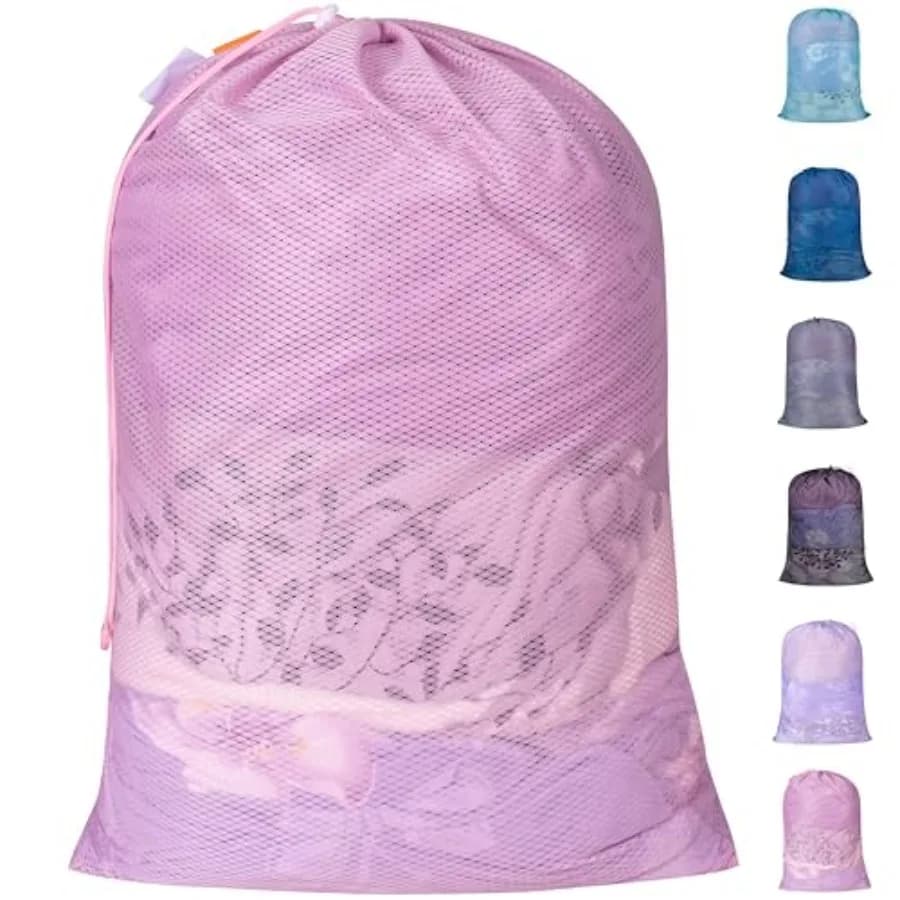Heavy Duty Diamond Mesh Laundry Bag, 24x36", Drawstring and ID Tag, Breathable Mesh, Machine Washable, Commercial Grade, For Co