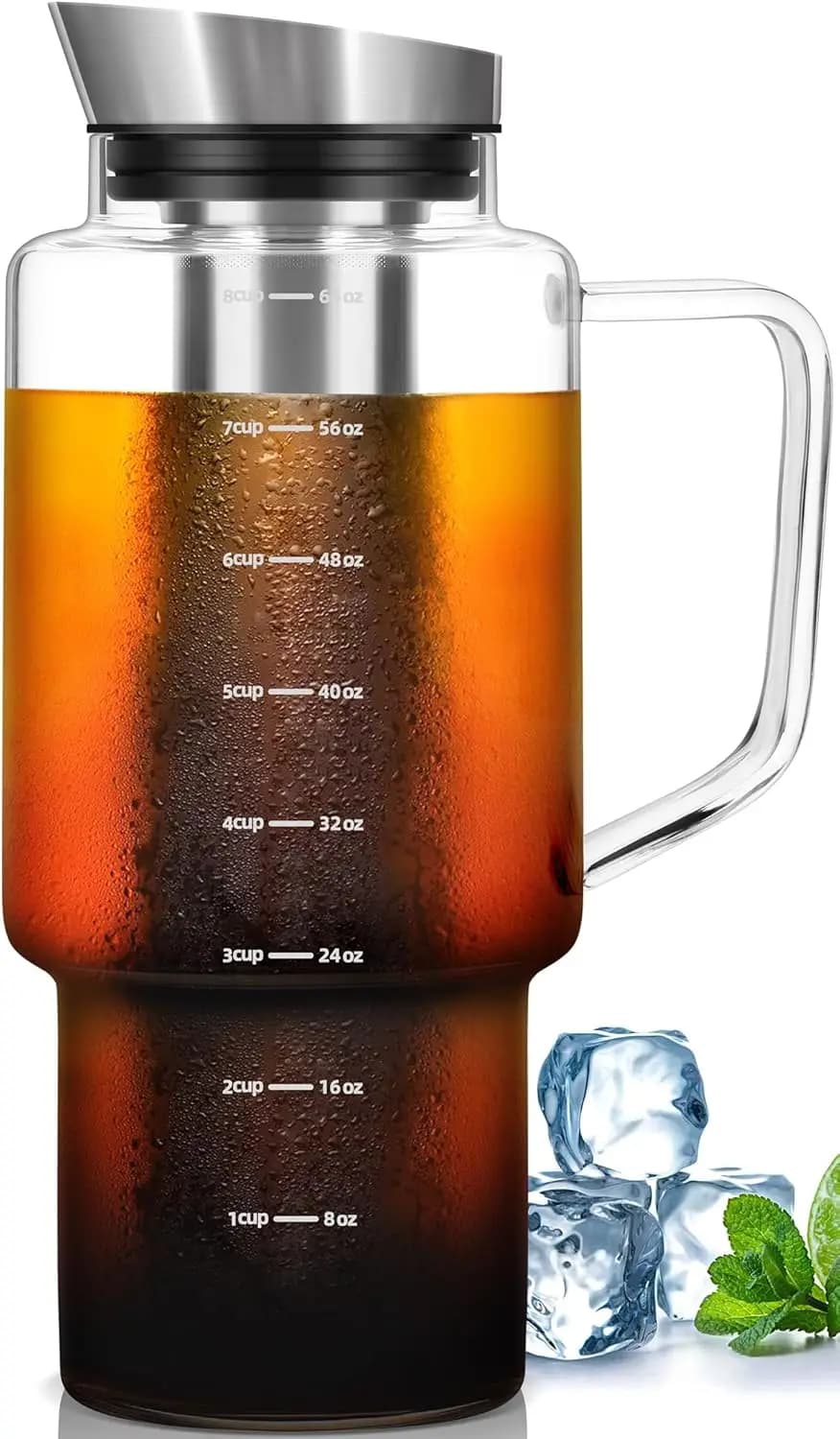 Caffettiera Cold Brew da 68 once, brocca in vetro con filtro in acciaio inossidabile, coperchio ermetico e lavabile in lavastoviglie