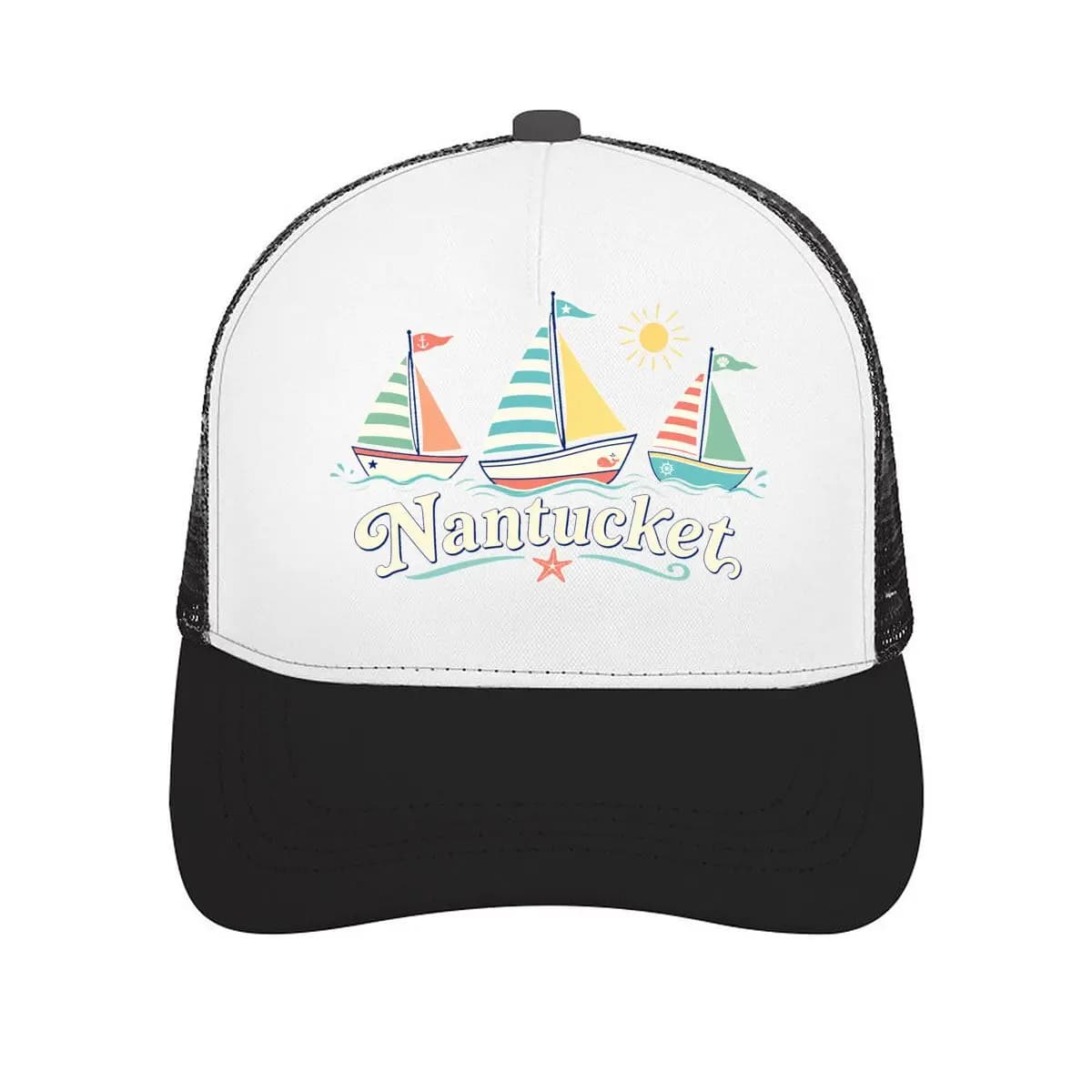 Nantucket Coastal Sailboat Sunset Gr Mesh Baseball Cap Casual Hat Outdoor For Womens Unisex Female