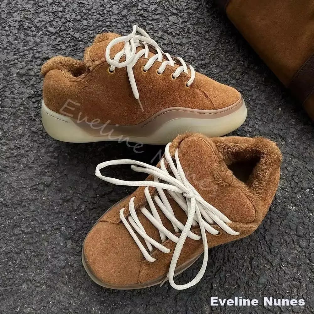 Stivali Invernali Casual alla Moda, Unisex, Foderati in Pile, Caldi e Spessi, Nuovi Stivali da Neve con Punta Rotonda e Lacci Incrociati, Sneakers Marroni