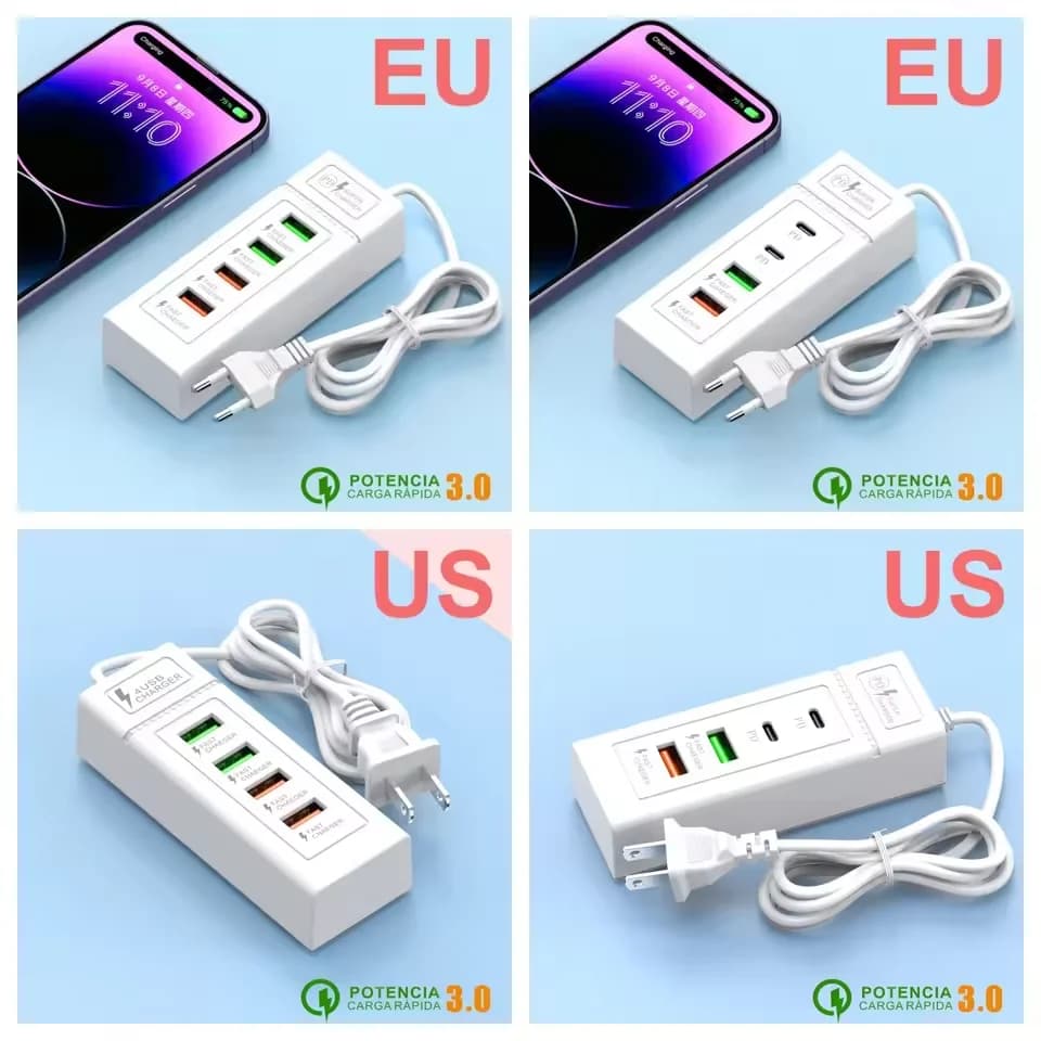 Adattatore Multi Splitter USB a 4 Porte, Caricatore Rapido USB C, Hub USB 3.0, Caricatore Portatile da Viaggio per iPhone e Telefoni Xiaomi