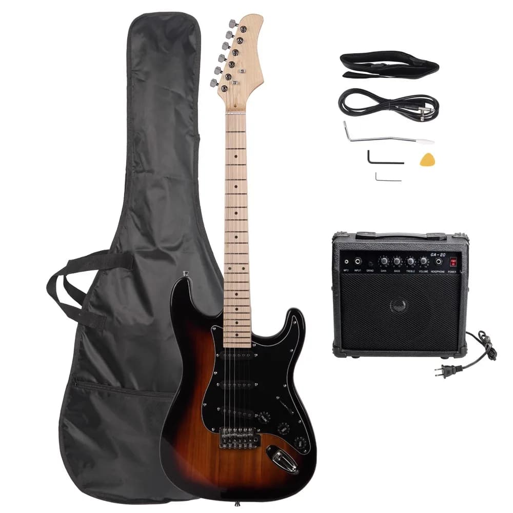 Nuovo Kit Chitarra Elettrica Full-Size Solid Body Sunset GST +20W +Borsa per Principianti