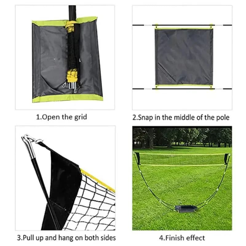 Set of foldable badminton nets for garden football, tennis, children's volleyball on the Beacheasy installation network with transport bag