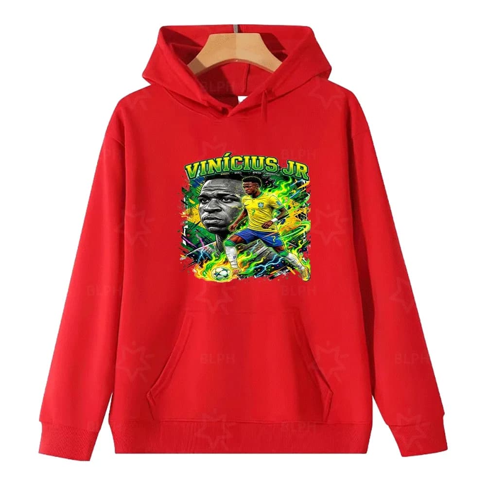 Vinicius Jr Brazil Soccer Fans Parent-Child Hoodie Casual Loose Soft Warm Long Sleeve Printed Hooded Sweatshirt for Family