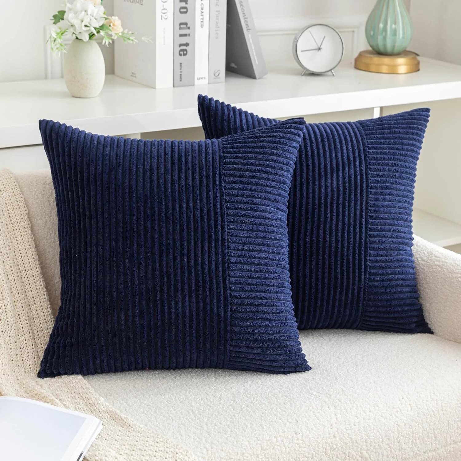 Fodera per cuscino in tinta unita con cuciture in velluto a coste blu Navy 45*45cm 30*50cm fodera per cuscino per divano letto Decor federa per cuscino