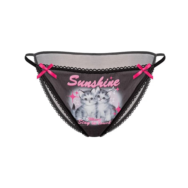 Cute Cat Girls Panties Thin Sexy Japanese Women Briefs Ice Silk Lady Thong Underwear Female Low Waist G String Lingerie