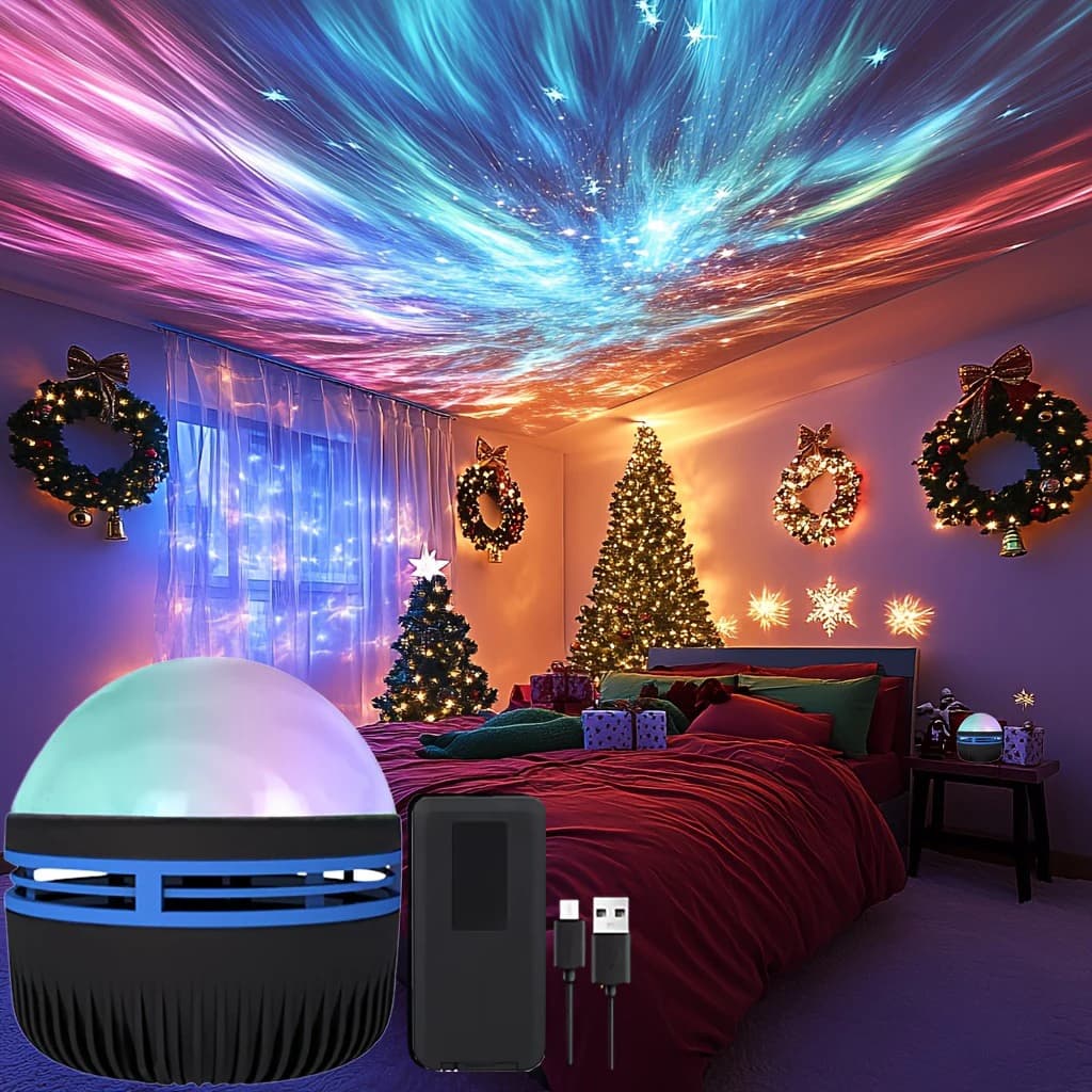 1-piece LED boreal aurora projection lamp, Aurora Boreale effect, remote control, powered by USB, color changing light, for bedroom furniture