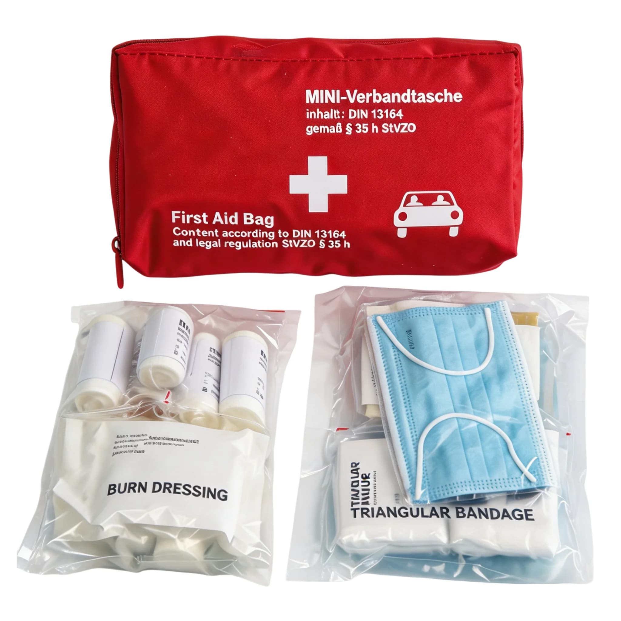 Kit di Pronto Soccorso DIN13164 per Auto, Borsa Medica in Tessuto Oxford per Emergenze, Attrezzatura di Sopravvivenza per Casa e Viaggio, Set di Sicurezza Standard per Auto