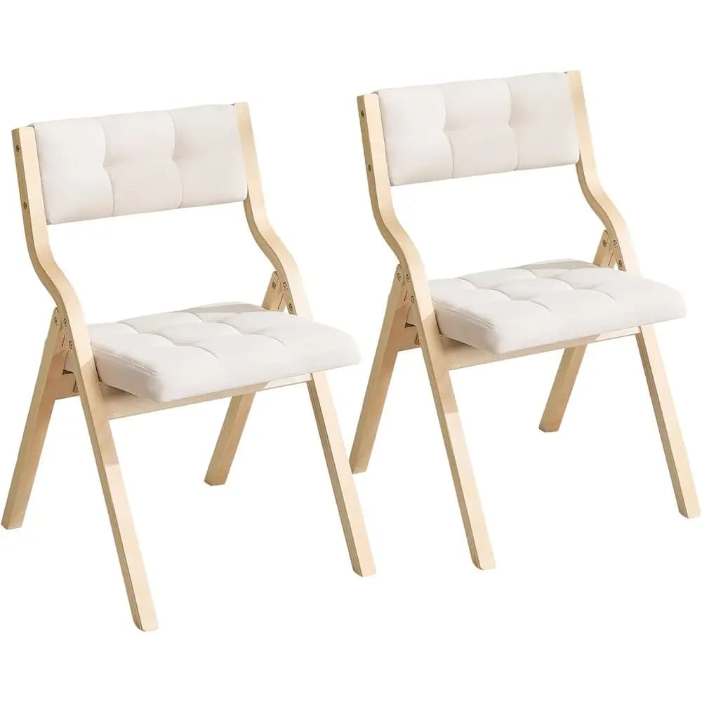 Set of 2 Cushioned Folding Dining Chairs, Portable Wooden Seats for Kitchen, Dining Rooms, Weddings, and Parties, Indoor Beige
